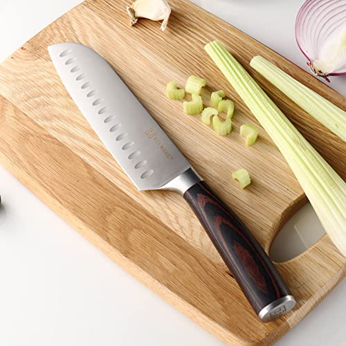 KEEMAKE Santoku Knife 7 inch, Japanese Chef Knife with German High Carbon Stainless Steel 1.4116 Chopping Knife, Kitchen Knife with Pakkawood Handle Knife for Kitchen Cutting Knife