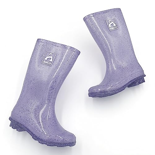 Amoji Girl Glitter Rain Boots Youth Garden Rubber Boots Children Wellies Outdoor Waterproof Boots Pink HL2103 Size 11 Little Kid