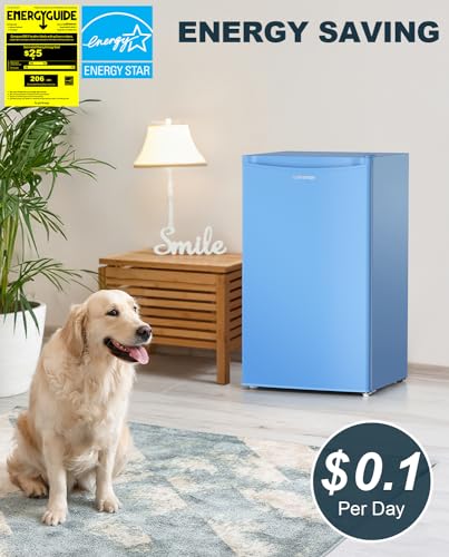 Upstreman 3.2 Cu.Ft Mini Fridge with Freezer, Single Door Mini Fridge, Dorm Fridge, Adjustable Thermostat, Mini Refrigerator for Bedroom, Office, Dorm, Blue-BR321