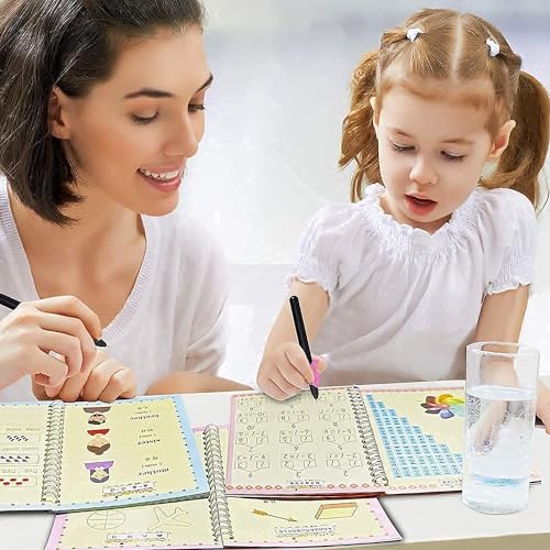 Magic Practice Copybook for Kids, Handwriting Practice Workbook, Reusable Writing Practice Book for Preschool Kids Age 3-8, Calligraphy 7.9in×5.5in (5 Books with Pens)