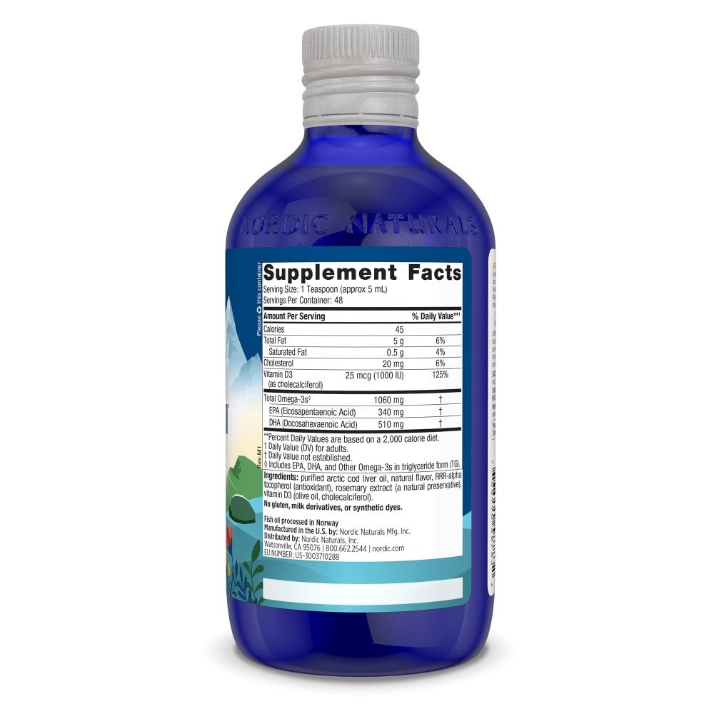 Nordic Naturals Arctic-D Cod Liver Oil, Lemon - 8 oz - 1060 mg Total Omega-3s + 1000 IU Vitamin D3 - EPA & DHA - Heart, Brain, Bone, Immune & Mood Support - Non-GMO - 48 Servings