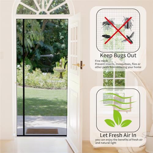 CHIYUNS Magnetic Screen Door Mesh 50 x 81.6 Inch, Fit Door Size 48 x 80 Inch, Reversible Left Right Side Opening, Grey Fiberglass Door Screen Magnetic Closure, Self Sealing, Keep Bugs Out