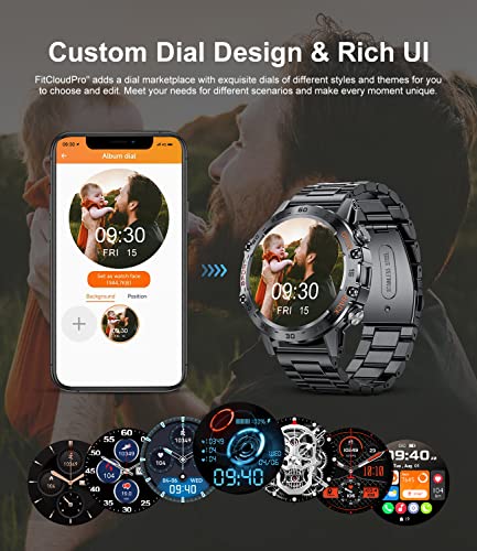 Military Smart Watch for Men(Answer/Dial Calls),100 Sports Modes, 5ATM Waterproof Fitness Watch with Heart Rate/SpO2/Blood Pressure for Android and iOS,1.39''HD DIY Screen Smartwatch Black