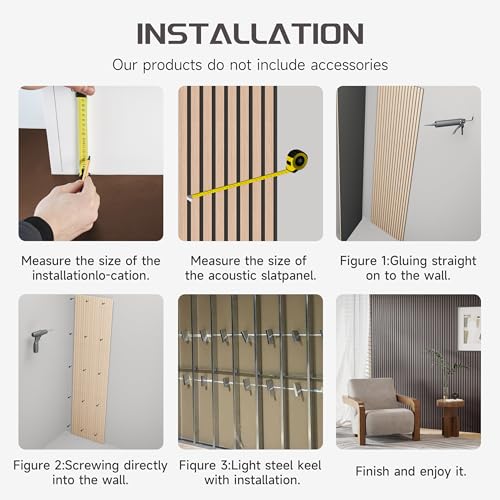 POHARE Wood Slat Wall Panels, 2 Pack 8 x 1 ft Decorative Wood Panels for Wall,Stylish Wall Panels for Interior Wall Decor, Modern Acoustic Wood Wall Panels with Felt Backing, Black-Brown Oak