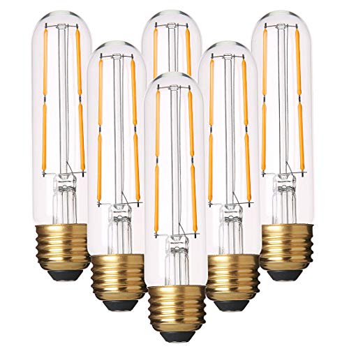 YFXRLIGHT Dimmable T10 LED Bulbs Warm White 2700K LED Tubular Edison Light Bulbs 4W Tube Vintage Led Bulbs 40 Watt Equivalent,E26 Base, LED Filament Retro Bulb for Desk Lamp, Pendant Lights,6 Pack