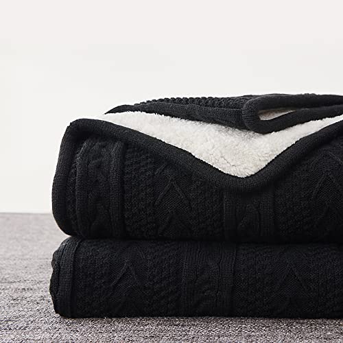 Longhui bedding Sage Green Acrylic Cable Knit Sherpa Throw Blanket - Thick, Soft, Big, Cozy Knitted Fleece Blankets for Couch, Sofa, Bed - Large 60 x 80 Inches Coverlet All Season