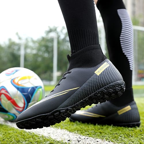 DKHHN Men's Soccer Shoes Football Cleats High-Tops Lace-Up Non-Slip Spikes AG/FG Black EU 40