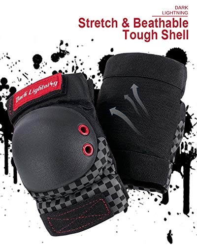 Dark Lightning Adult/Youth/Junior Knee Pads Elbow Pads Wrist Guards 3 in 1 Protective Gear, for Skateboard,Roller Skate,Inline,Cycling,MTB Bike,Scooter