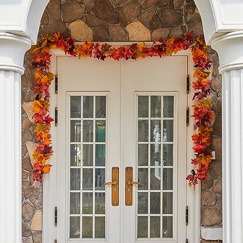 PARTY JOY 6PCS Black Red Leaf Garland, 5.6Ft Halloween Garland Artificial Maple Leaf Autumn Garland Hanging Fall Vines Table Decorations for Thanksgiving Front Door Decorations Fall Decor