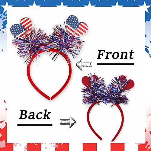 HIFANMM 4th of July Headband Independence Day Hair Accessories Patriotic Party Hair Supplies American Flag Love Heart Design Blue Red Ribbon Hair Decoration Cute Hair Hoop for Women Girls Kids 1 Pcs