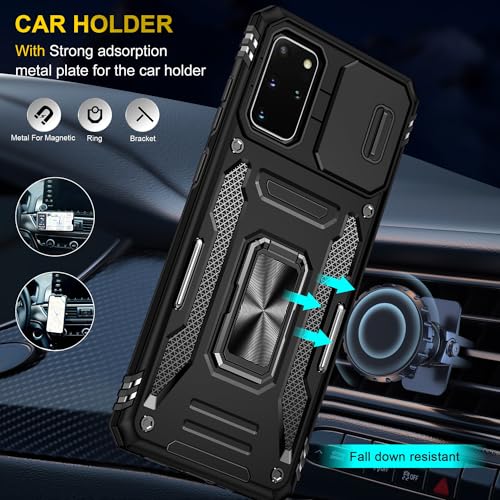 KOBBRAN for Samsung Galaxy S20 Plus Case Galaxy S20+ Plus Case with Slide Camera Cover Ring Kickstand Military Grade Shockproof Case for Galaxy S20 Plus Phone Case (Black)
