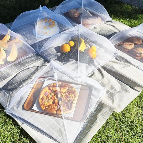 Omont Mesh Food Covers for Outside: 3 Pack 17"x17" Large Pop-Up Food Tents Umbrella Net for Outdoors, Picnic, Screen, BBQ，Reusable and Collapsible