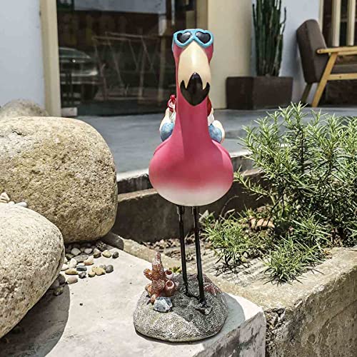 Jy.Cozy Gnome Garden Statue Funny Gnome Reclining on Flamingo Figurines, Resin Garden Gnomes Fall Decorations Outdoor for Patio Yard Lawn Porch, Ornament Gift