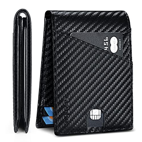 Mens Wallet Slim, Slim Wallet for Men, RFID Blocking Genuine Leather Wallets for Men with ID Window|Bills Slot|9 Card Slots, Easy Access Mens Slim Wallet with 2 Outer Pocket, Best Gifts for Men