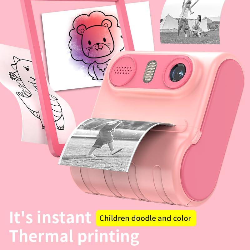 VENOAL Instant Print Camera for Kids, 1080P HD Instant Print Photo, Christmas Birthday Gifts Girls Boys Age 3-12, Portable Toy 3 4 5 6 7 8 9 10 Year Old Girl with 3 Rolls Photo Paper (Pink)