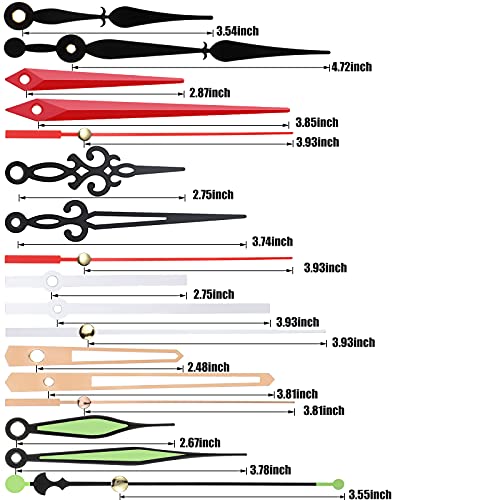 6 Pieces High Torque Long Shaft Clock Movement Mechanism with Pasters, Hooks and 6 Different Pairs of Hands Clock Repair Parts Replacement (13 mm/ 0.51 Inches)