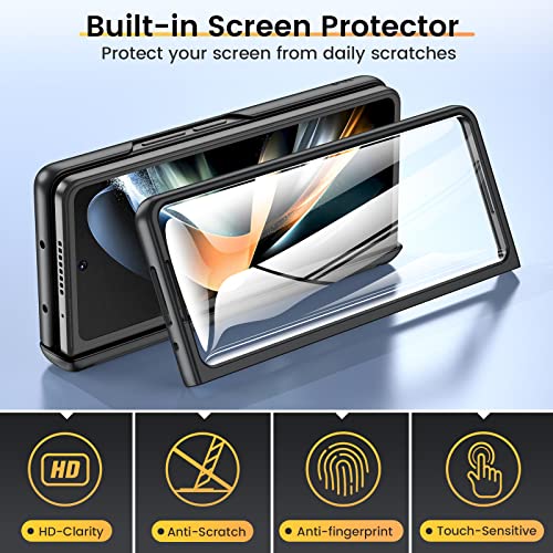 VEGO for Z Fold 4 Case, Galaxy Z Fold 4 Case with Slide Camera Cover & Hinge Protection Case with Screen Protector 360°Magnetic Kickstand Protective Cover Case for Samsung Galaxy Z Fold 4 5G - Black