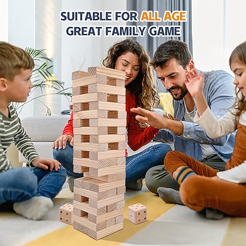 Megwoz Giant Tumble Tower Outdoor Games 57 Blocks Yard Games Stacking Games Includes 2 Dices Carrying Bag Scoreboard Stacking from 2Ft to Over 4.2Ft Outdoor Games for Adult and Family