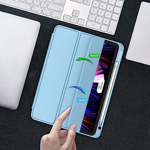 ZryXal New iPad Pro 11 Inch Case 2022(4th Gen)/2021(3rd Gen)/2020(2nd Gen) with Pencil Holder,Smart iPad Case [Support Touch ID and Auto Wake/Sleep] with Auto 2nd Gen Pencil Charging (Teal)