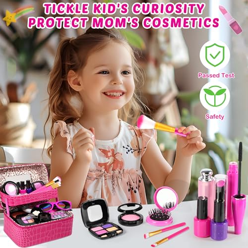 Luucio Pretend Makeup for Toddlers, Fake Makeup Set for Girls - with Double-Layer Bag for Birthday Christmas, Toy Makeup Set for Toddler, Little Girls Age 3+(Not Real Makeup)