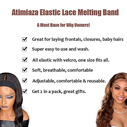 Atimiaza 2 Pcs Elastic Bands for Wig, Lace Melting Edge Wrap to Lay Edges (Black, Pack of 2)