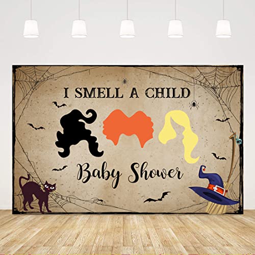 Wollmix Halloween Hocus Pocus Backdrop Party Decoration Banner I Smell a Child Baby Shower Trick or Treat Photography Background Witch Sisters Drink Up Spider Photo Booth Props Supplies 5x3ft