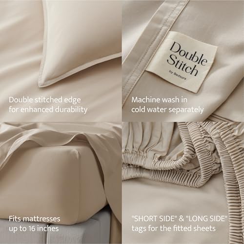 Double Stitch by Bedsure Cotton Tencel Sheet Set - Good Housekeeping Award Winner, King Sheet Set Cooling, Soft Luxury Bedding Set, 1 Fitted Sheet, 2 Pillowcases, Sunset Glow