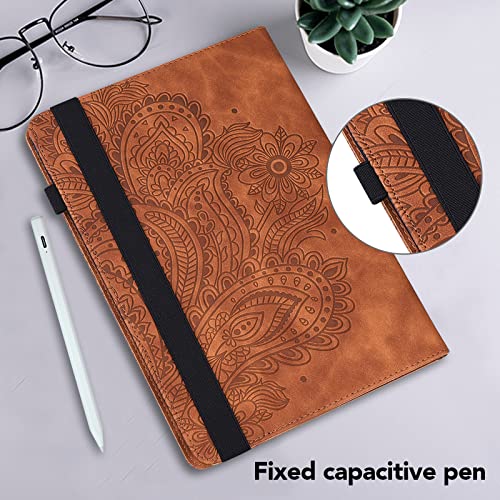 VODEFOX Case for Samsung Galaxy Tab S6 Lite,PU Leather Flip Flower Case with Card Solt Protective Cover for Samsung Galaxy Tab S6 Lite Tablet 10.4 inch 2024/2022 / 2020 - Brown
