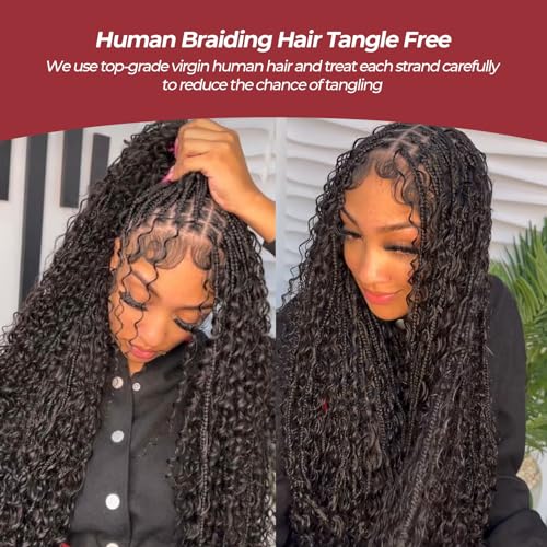 Human Braiding Hair for Boho Braids 99J 14 Inch Curly Human Hair for Boho Braids 2 Bundles 100g Boho Hair for Braiding 100% Deep Wave Bulk Human Hair for Boho Knotless Braids (99J,14inch)