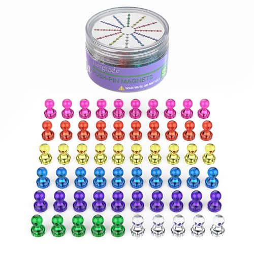 Push Pin Magnets, Fridge Magnets, Tiergrade 60 Pack 7 Assorted Color Strong Magnets, Use at Home School Classroom and Office Magnets, Magnets for Refrigerator Dry Erase Board and Whiteboard Magnets