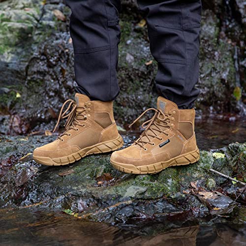 FREE SOLDIER Waterproof Hiking Work Boots Men's Tactical Boots 6 Inches Lightweight Military Boots Breathable Desert Boots (Brown,13)