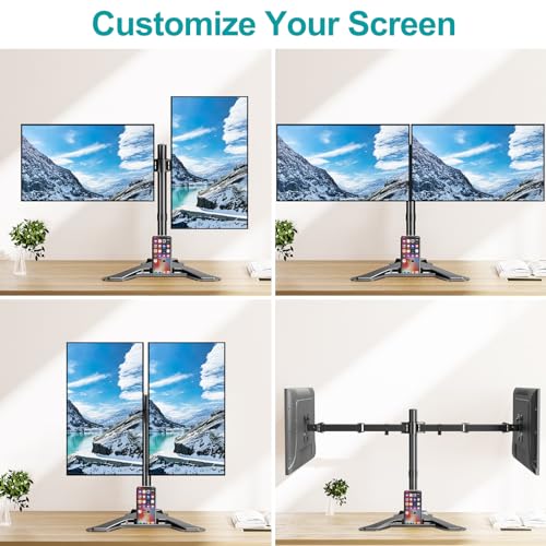 MOUNT PRO Dual Monitor Stand, Free-Standing Full Motion Monitor Desk Mount Fits 2 Screens up to 27 inches,17.6lbs with Height Adjustable, Swivel, Tilt, Rotation, VESA 75x75 100x100, Black