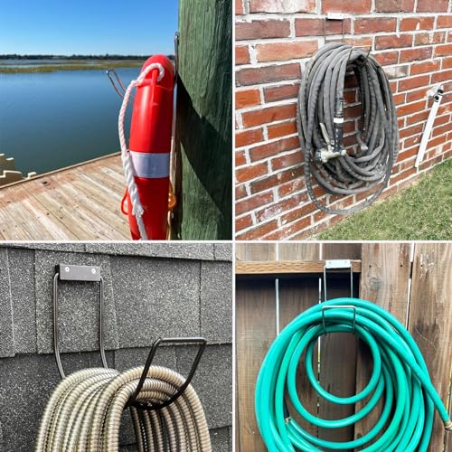 Yoniccal Garden Hose Holder Water Hose Hanger Wall Mounted,304Stainless Steel Solid Hose Hook Holds Up to 150Ft Garden Hose, Expandable Hose, Water Hose Black