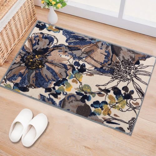 Rugshop Modern Bright Flowers Non-Slip (Non-Skid) Runner Rug 2' x 10' Cream