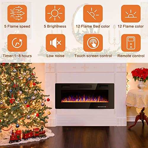 Vitesse 30 inch Ultra-Thin Electric Fireplace in-Wall Recessed and Wall Mounted Fireplace Heater,Linear Fireplace with Multicolor Flame,Timer,Low Noise,750/1500W,Touch Screen & Remote Control(30’’)