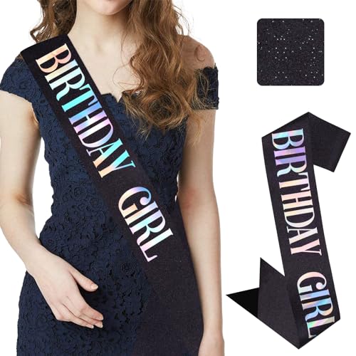 CIEHER Birthday Queen Sash with Glitter Fabric Birthday Sash for Women Girls