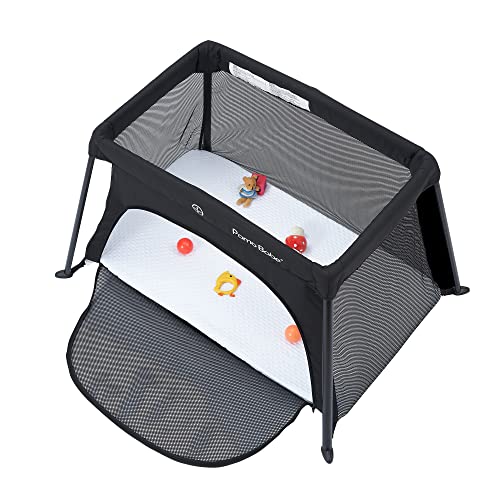 Pamo babe Mini Travel Crib, Portable and Easy to Carry Baby Playard, Lightweight Playard for Baby with Soft Mattress Pad(Black)
