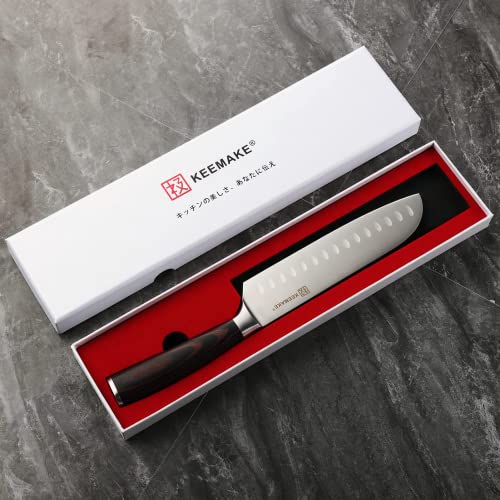 KEEMAKE Santoku Knife 7 inch, Japanese Chef Knife with German High Carbon Stainless Steel 1.4116 Chopping Knife, Kitchen Knife with Pakkawood Handle Knife for Kitchen Cutting Knife