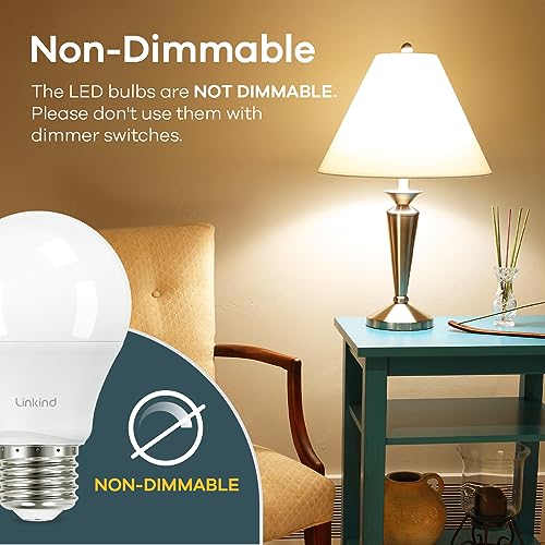 Linkind A19 LED Light Bulb, 40W Equivalent, 5W 2700K Soft White, 450 Lumens Non-Dimmable, E26 Standard Base, Energy Efficient UL Listed for Bedroom Home Office, 6 Packs