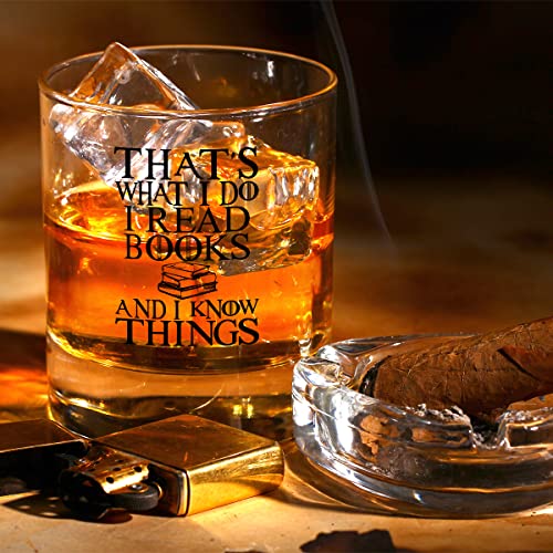 RZHV That's What I Do I Drink and I Know Things Old Fashioned Whiskey Glass, Funny Father's Day Anniversary Birthday Gift for Men Husband Dad Uncle Grandpa Friends Coworkers Book Lover