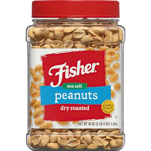 Fisher Snack Sea Salt Dry Roasted Peanuts, 36 Ounces, No Artificial Colors or Flavors