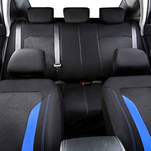 CAR PASS 3D Air Mesh Car Seat Covers Full Set, Breathable Sporty Rear Bench with Zipper for Armrest Box Universal Fit 95% Automotive SUV,Truck,Sedan Interior Cute Women Airbag Compatible, Black Blue