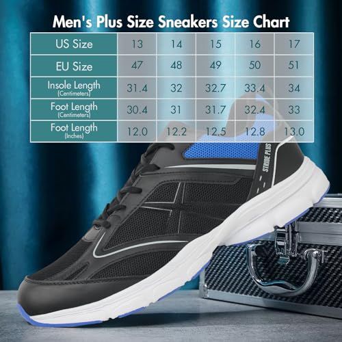 Hawkwell Men's Big Size Plus Size Casual Lightweight Walking Sneakers Sports Shoes US Size 13 14 15 16 17 18, Black Mesh, 13 M US