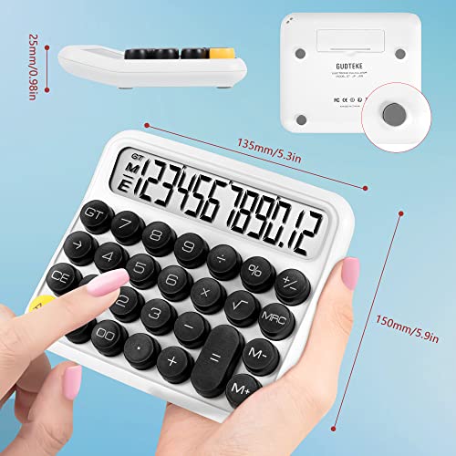 GUDTEKE Mechanical Switch Desktop Calculator - 12 Digit Large LCD Display, Big Button, Automatic Sleep, Battery Operated