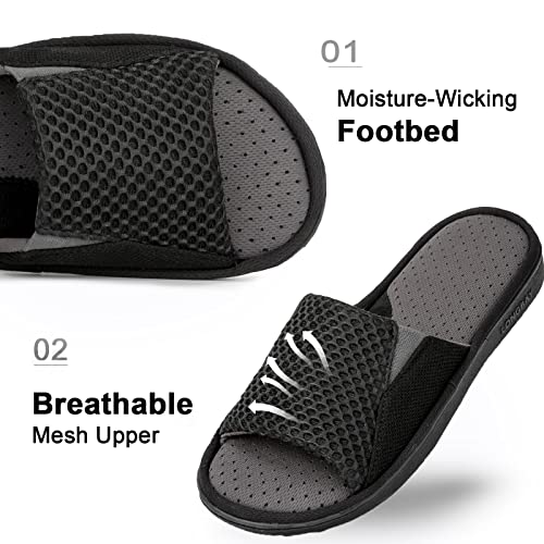 LongBay Men's Comfy Memory Foam Slide Slippers Breathable Mesh Cloth House Shoes (Small / 7-8 D(M) US, Black)