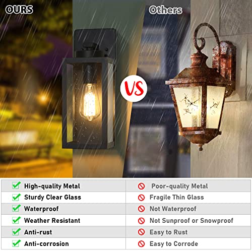 Outdoor Wall Light Fixtures, Exterior Waterproof Wall Lanterns, Bronze Porch Sconces Wall Mounted Lighting with E26 Sockets & Glass Shades, Modern Wall Lamps for Patio Front Door Entryway, 2-Pack