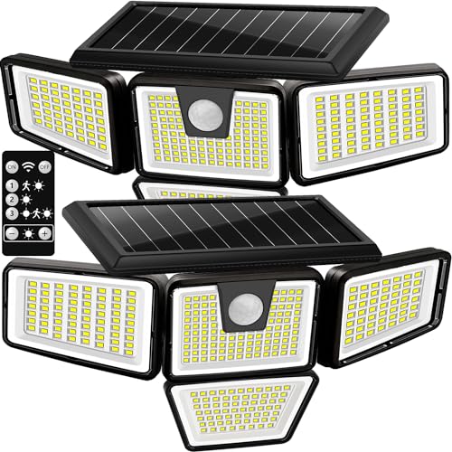 AmeriTop Solar Lights Outdoor, 2 Pack LED High Brightness Cordless Solar Motion Sensor Lights; 4 Adjustable Heads, 320° Wide Angle Illumination, IP65 Waterproof, Security LED Wall Light(Daylight)