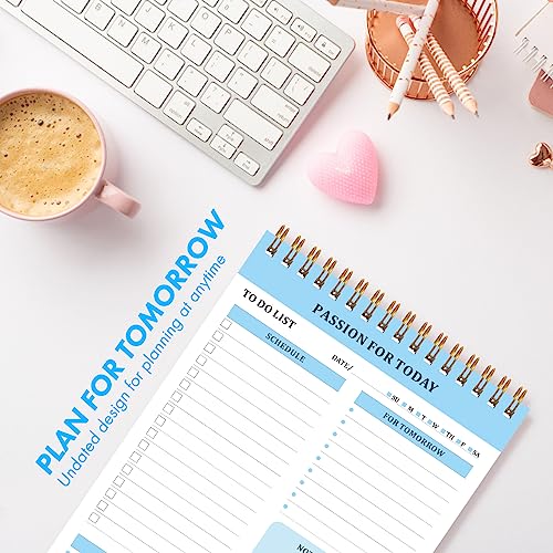 NPET Daily Planner Notepad, 52 Sheets Tear Off To Do List Notebook for Productivity, A5 Size of Spiral Undated Planner and Organizer for Work, Study (Set of 3 Blue)