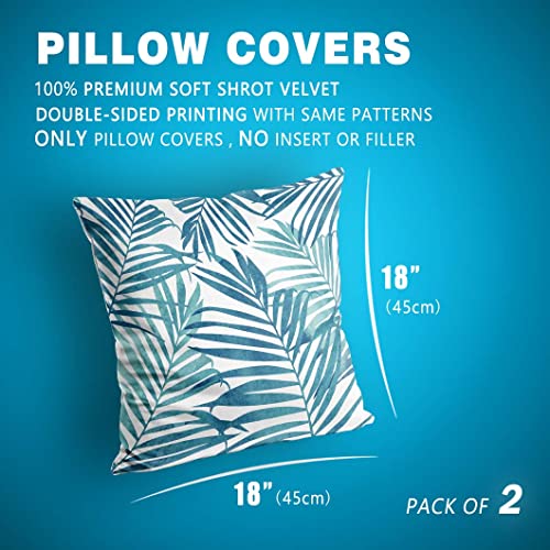 PANGHOUZ Blue Plant Leaf Decorative Throw Pillow Covers for Couch Bed Sofa Living Room Tropical Plants Leaves Square Cushion Cases Art Home Decor 18x18 inch Set of 2