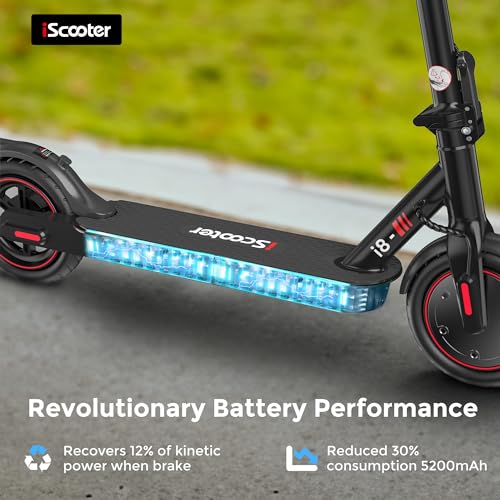 iScooter Electric Scooter, 12 Miles Long Range, 15.6 Mph Top Speed, Commuting Electric Scooter with Cuise Control, Double Braking Systems E Scooter for Adults and Teens - i8